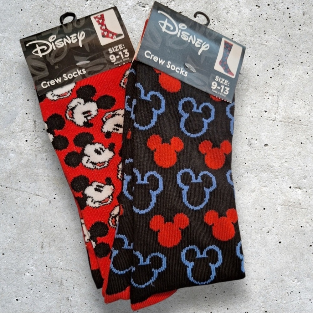 Disney Mickey Mouse Crew Socks Set -2 pairs NWT - Picture 1 of 4
